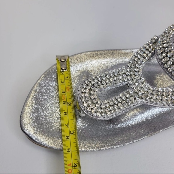 SILVER Rhinestones Adjustable Strap Size 7 Toe Post Summer Beach Womens Sandals - Picture 10 of 12